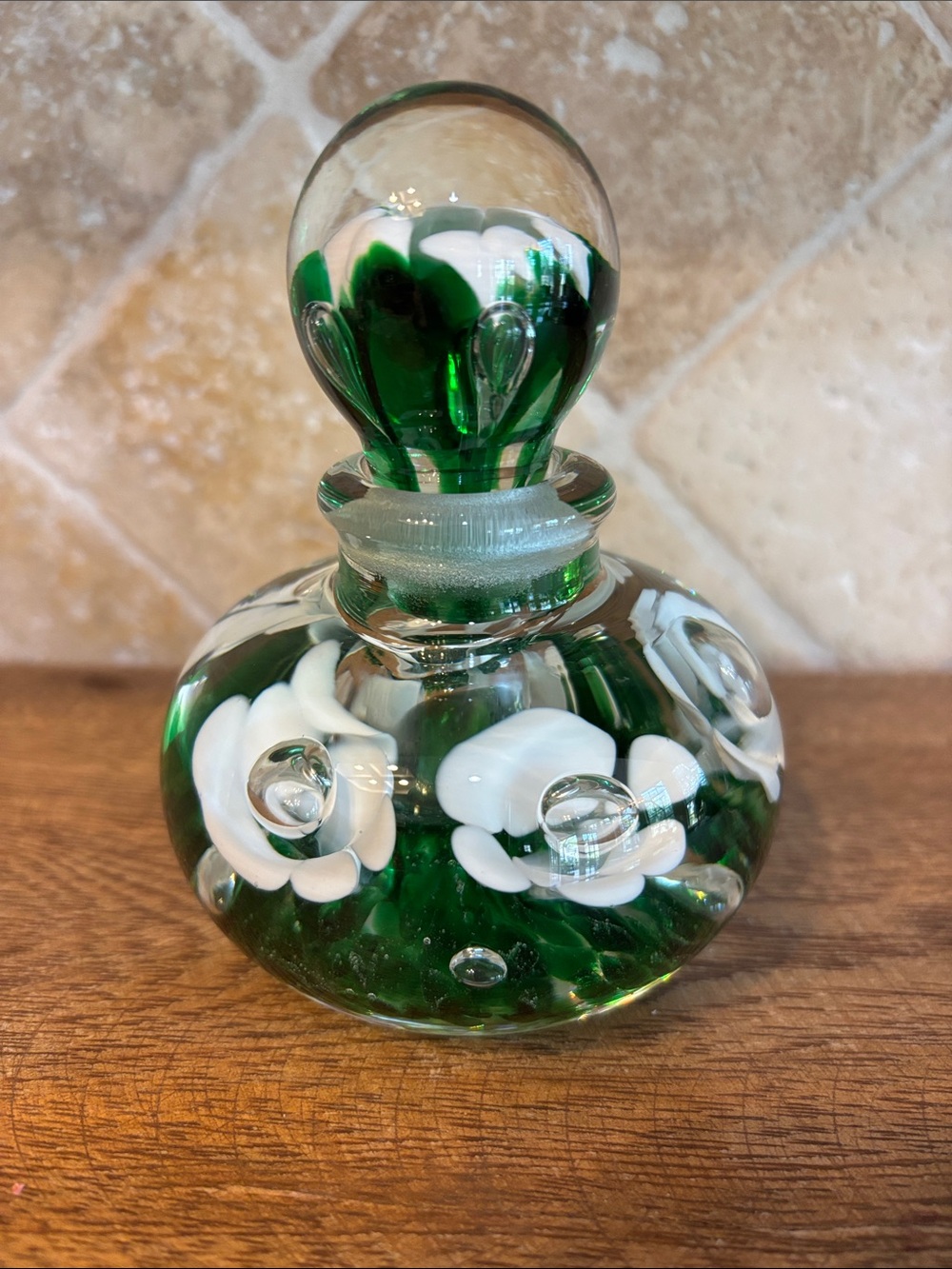 St. Clair Glass Floral Paperweight Perfume Bottle with Stopper-Signed